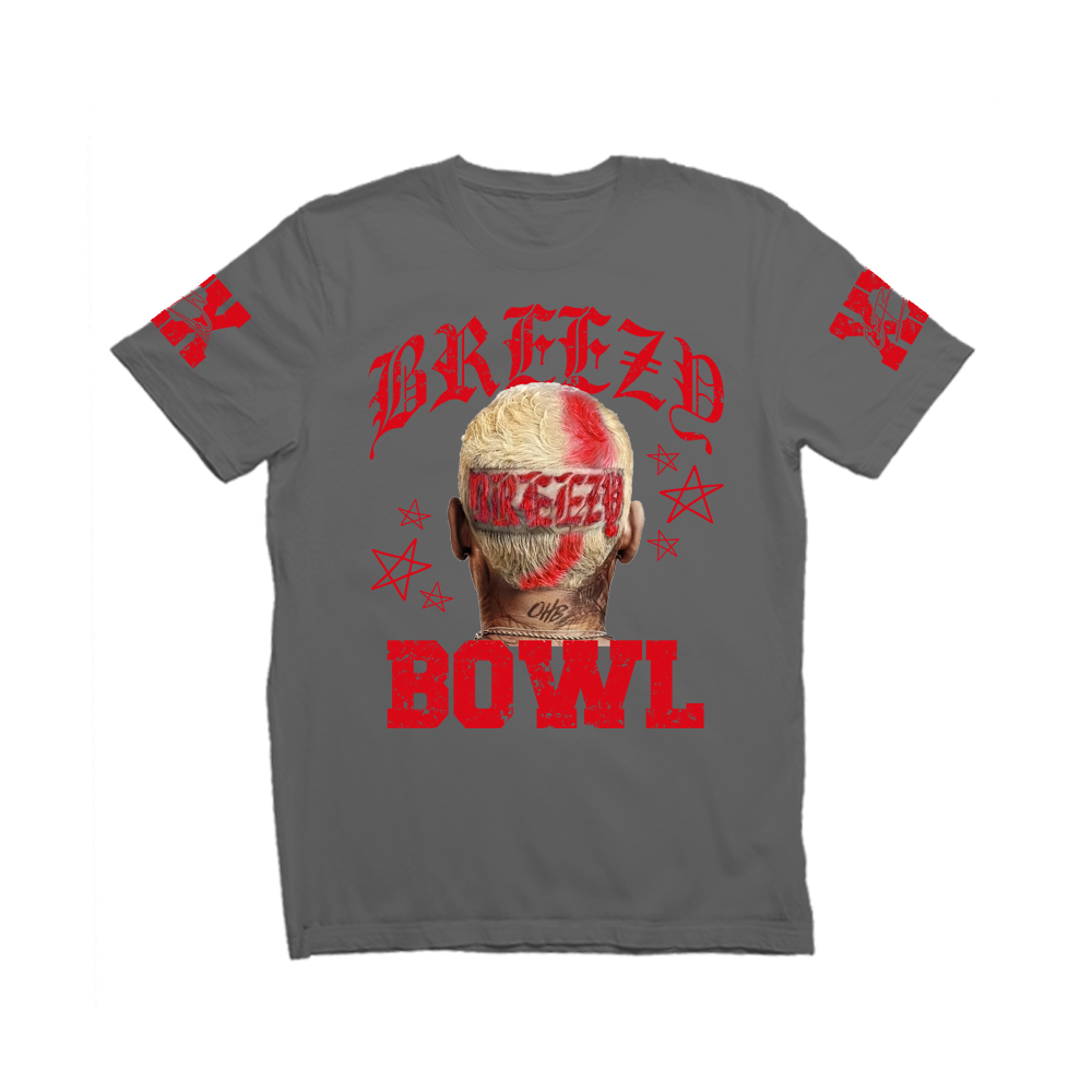 chris brown breezy bowl outfit, graphic tee and sneakers outfit